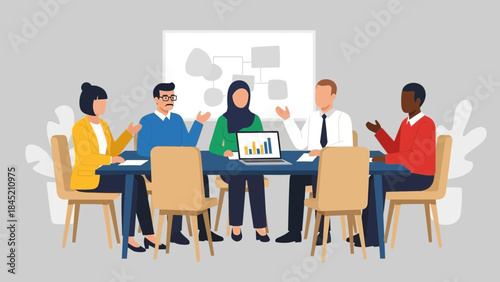 diverse group of professionals engaging in a collaborative business meeting in a modern office