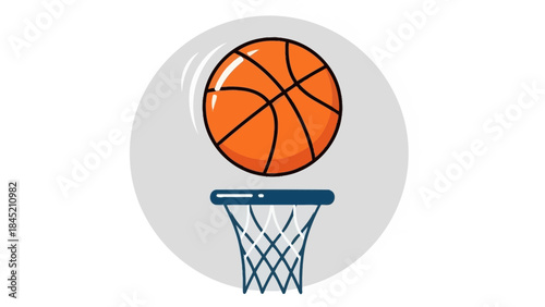 Dynamic basketball shooting motion with vibrant orange ball in mid-air approaching hoop