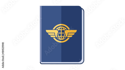Educational handbook with global aviation emblem on navy cover emphasizing travel and