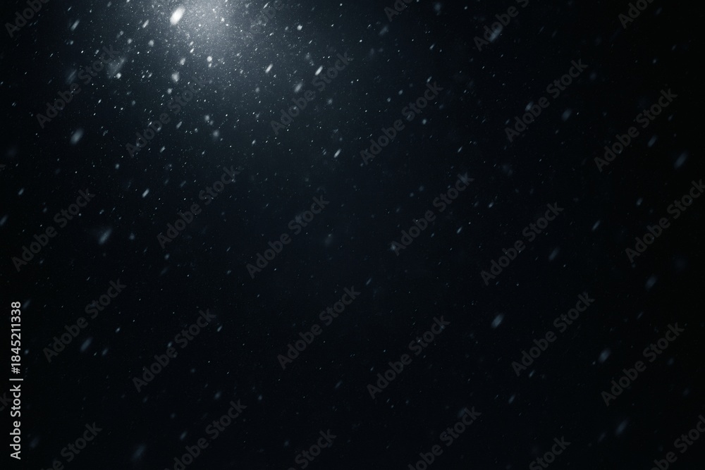 Fototapeta premium Dark Winter Background with Falling Snow and Dramatic Lighting, Empty Center Composition