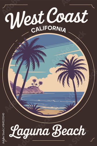 Laguna Beach California Retro Travel Poster West Coast Illustration