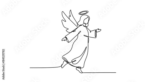 Elegant Continuous Line Art Christmas Angel Vector