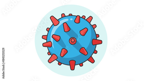 Illustration of a stylized virus particle with spike proteins in a simplified digital drawing