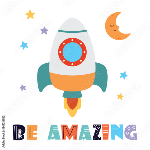 cartoon poster with rocket