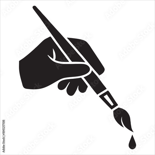 Hand Holding Paint Brush Icon Black Silhouette Vector Art Drawing
