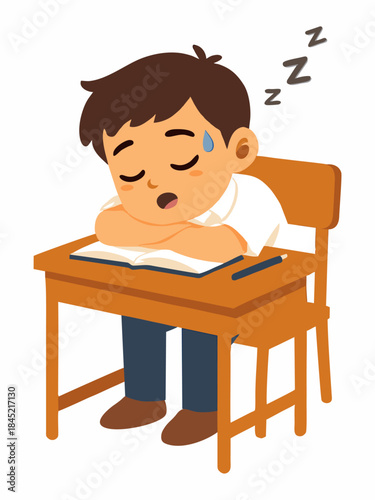 A sleepy student fell asleep on his school desk.