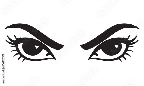 Intense Female Eyes Silhouette Vector Illustration with Long Eyelashes and Bold Eyebrows