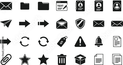 Business and Document Icons in Solid and Outline Styles envelope mail