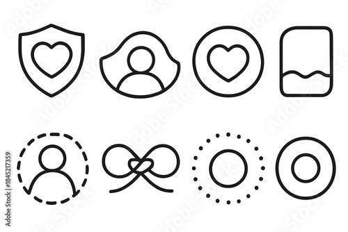 Emotional Boundaries Icons. Emotional Boundaries linear set: heart shield, soft barrier, gentle edge line, feeling bubble, calm wave, protected space icon, boundary knot, safe zone