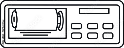 Black and White Line Drawing of Calculator with Numeric Keypad and Display