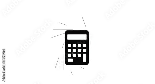 Simple black calculator icon with radiating lines on a white background, symbolizing calculation and finance.