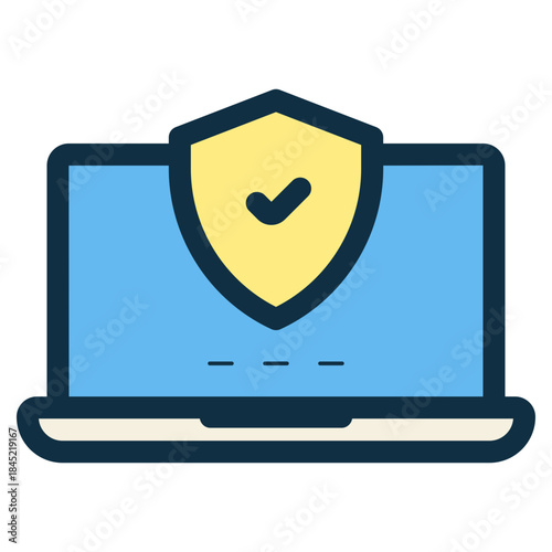 computer laptop secure shield protection icon