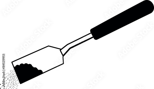 Black Handled Gardening Trowel with Soil on White Background