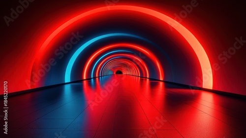 Fototapeta Naklejka Na Ścianę i Meble -  A futuristic tunnel with vibrant neon lighting, creating a sense of depth and mystery