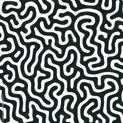 Black and White Reaction Diffusion Pattern Seamless Organic Turing Texture