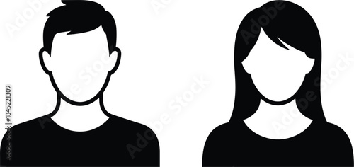 Black and white silhouette icons of a male and female profile head Keywords: man, male, woman, female, person, profile, head