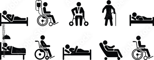 Collection Of Black Icons Depicting People In Healthcare Settings medical hospital