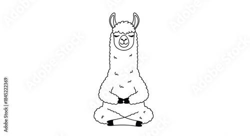 Llama meditating in a tranquil seated pose with eyes closed and hooves resting on crossed legs conveying calm mindfulness and balance.