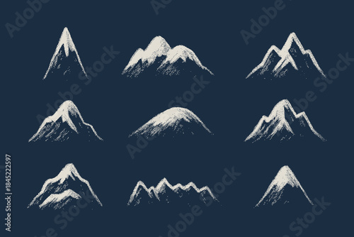 Chalk Art Mountain Illustrations for Winter and Nature Designs, Perfect for Outdoor, Travel, and Adventure Projects