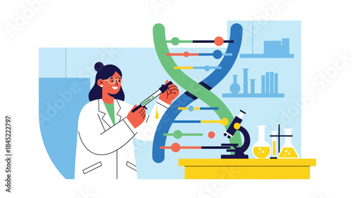 Genetics and DNA research concept in modern flat vector style, ideal for medical science, biotechnology, and education topics