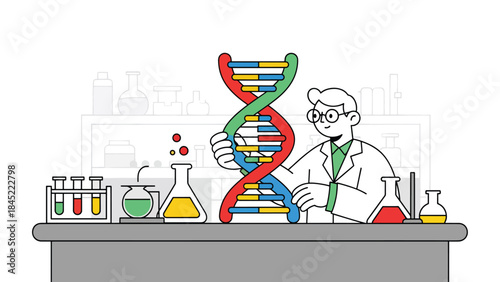 Genetics and DNA research concept in modern flat vector style, ideal for medical science, biotechnology, and education topics