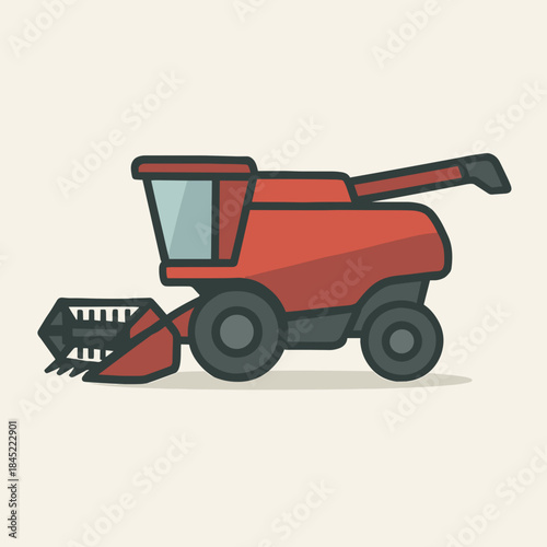 Vibrant red combine harvester in action on farm