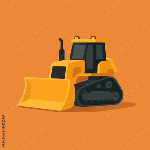 Yellow bulldozer on orange background for construction sites