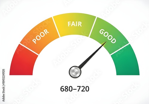 Credit score gauge showing good range with needle pointing
