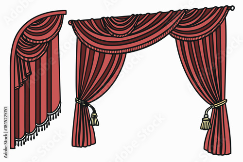 red curtain with a gold ribbon
