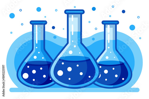 laboratory glassware with blue liquid