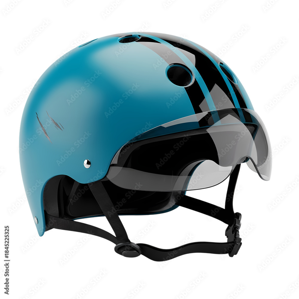 Fototapeta premium Modern blue bicycle helmet with black visor