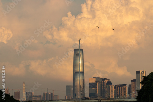 sunset over the city in autumn