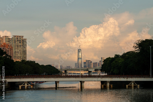 sunset over the city in autumn