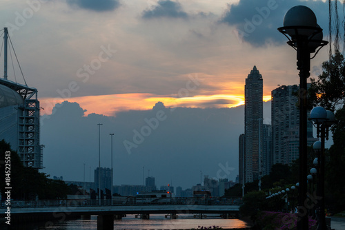 sunset over the city in autumn