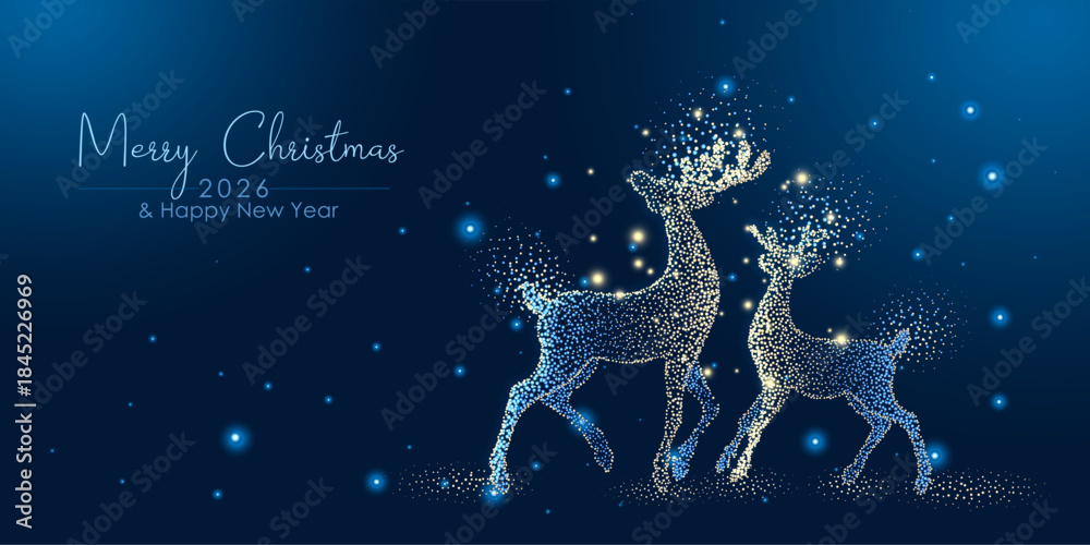 Naklejka premium Abstract Merry Christmas and New Year design holiday card with Christmas reindeers made of dots.