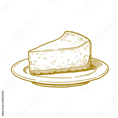 Cheesecake slice drawing.Vintage dessert sketch.Hand drawn pastry vector.Engraved style bakery icon.Sweet treat food illustration