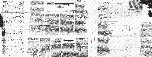 Old newspaper collage background with illegible text and vintage newsprint texture. Grunge paper pattern with retro magazine clippings, abstract typography and aged print design for creative media.