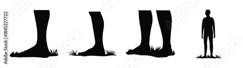 Silhouette of human legs and full body standing on grass