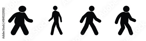 Four black pedestrian icons walking in sequence on white background