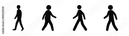 Set of black silhouette figures walking in sequence