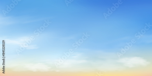Sky,cloud background,Sunrise blue,yellow,white cloud with daylight on spring,Vector graphic cartoon illustration of sunset over beach on summer,Nature banner landscape for easter