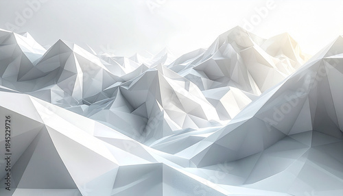 Fototapeta Naklejka Na Ścianę i Meble -  白い幾何学的山並みのような抽象的3D風景