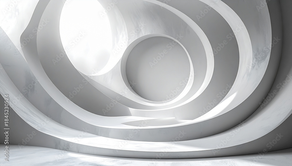 Obraz premium 同心円状に広がる白い立体的な抽象彫刻