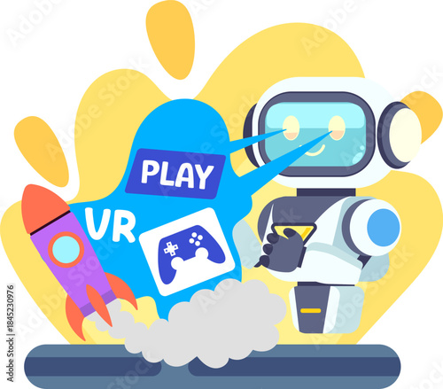 Robot Playing VR games Illustration