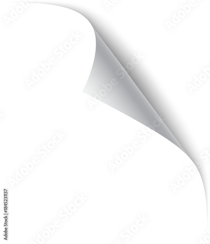 Layout, sticker, color, flyer, business, paper, Folded paper. Curved corner paper with shadow. PNG White page rotates bottom right on transparent background. Curled corner paper page. Curl flip peel