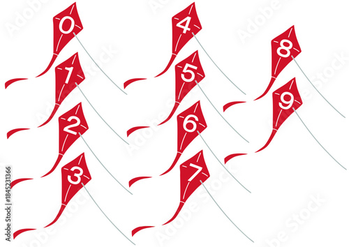 数字入りひし形の凧10種　版画