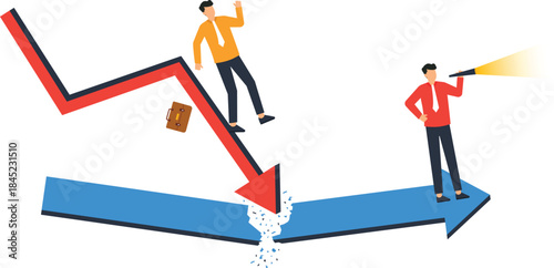 Business failure market crash concept with falling businessman on red arrow financial crisis risk management business strategy economic recession stock market investment loss corporate bankruptcy
