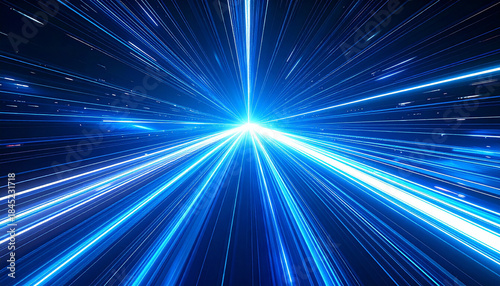 Fototapeta Naklejka Na Ścianę i Meble -  青色放射光の一点透視・シンプルな光速空間