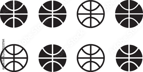 "Vector Illustration of Multiple Basketballs - Black and White Line Drawing Set"