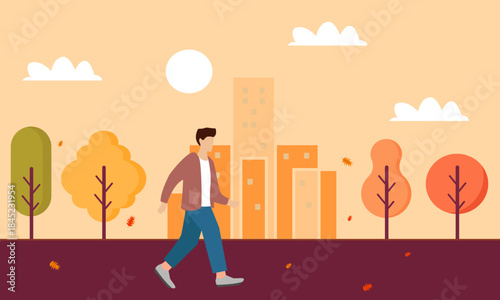 man walking in autumn park